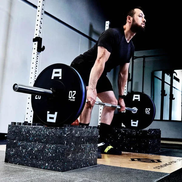 Stack of DC Blocks Originals in use with barbell on top